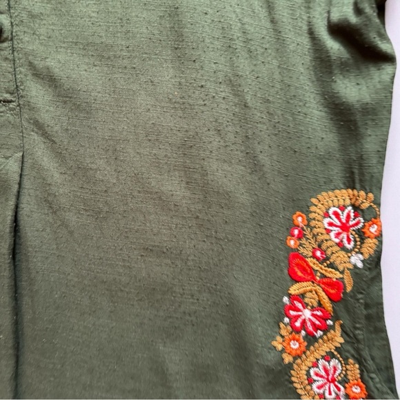 SAACHI Olive Green Embroidered Tunic Top – 2XL – Boho Floral, Pockets - Picture 8 of 13